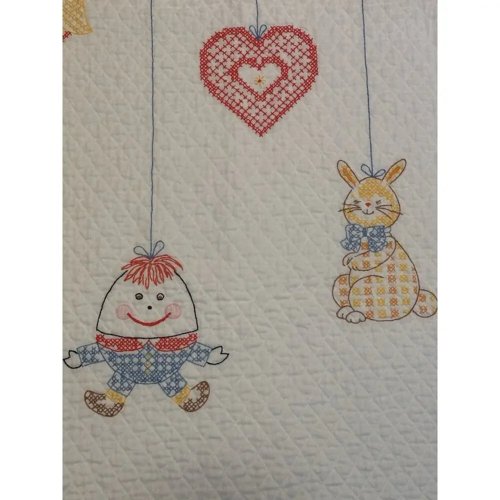 Vintage Cross-Stitch Rainbow Mobile Handmade Baby Quilt Blanket *Read*